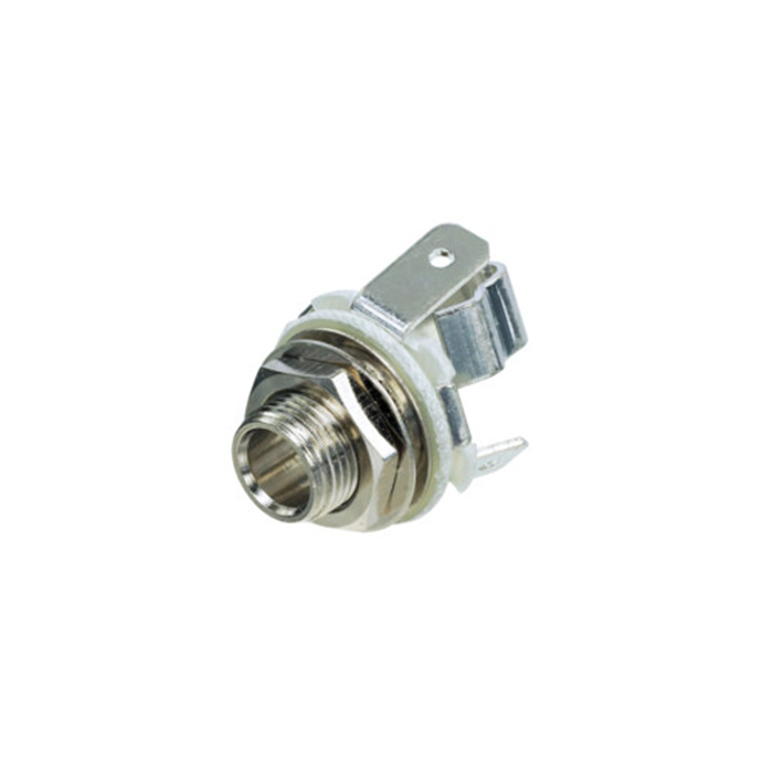 1/4" open jack, mono 2 pole, with washer and nut (for up to 3.5 mm panel thickness) 1/4" open jack, mono 2 pole, with washer and nut (for up to 3.5 mm panel thickness)