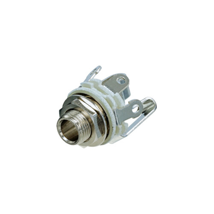1/4" open jack, stereo 3 pole, with washer and nut (for up to 3.5 mm panel thickness) 1/4" open jack, stereo 3 pole, with washer and nut (for up to 3.5 mm panel thickness)