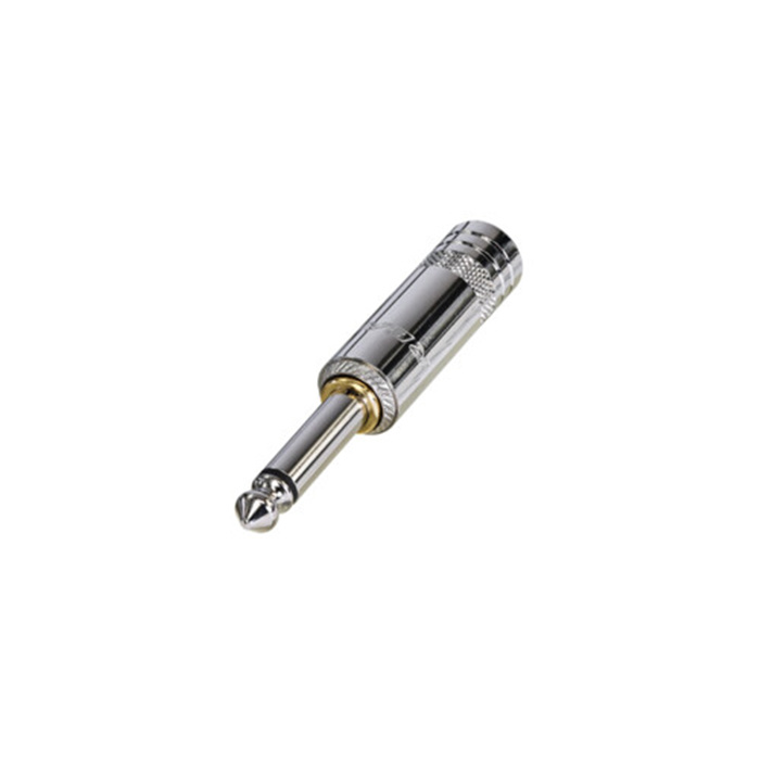 1/4" phone plug (6.35mm male jack), 2 pole (Mono), long handle w. tip switch (OD up to 6 mm) 1/4" phone plug (6.35mm male jack), 2 pole (Mono), long handle w. tip switch (OD up to 6 mm)