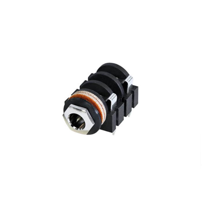2 Pole Horizontal 1/4'' jack, switched, plastic housing, chrome ferrule nut (8 mm distance to PCB) 2 Pole Horizontal 1/4'' jack, switched, plastic housing, chrome ferrule nut (8 mm distance to PCB)