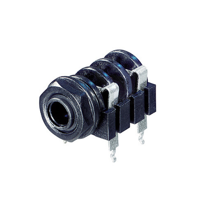 2 Pole Horizontal 1/4'' jack, switched, plastic housing nut and washer (12,5 mm distance to PCB) 2 Pole Horizontal 1/4'' jack, switched, plastic housing nut and washer (12,5 mm distance to PCB)
