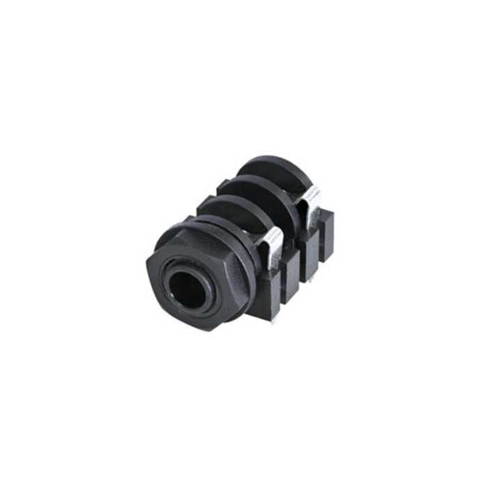 2 Pole Horizontal 1/4'' jack, switched, plastic housing with nut and washer (8 mm distance to PCB) 2 Pole Horizontal 1/4'' jack, switched, plastic housing with nut and washer (8 mm distance to PCB)