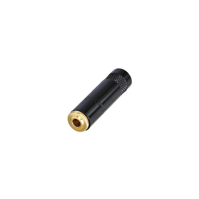 3,5 mm plug (FemaleMini jack), 3 pole (Stereo), black metal handle, gold cts (OD up to 4 mm) 3,5 mm plug (FemaleMini jack), 3 pole (Stereo), black metal handle, gold cts (OD up to 4 mm)