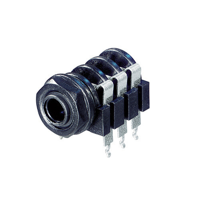 3 Pole Horizontal 1/4'' jack, switched, plastic housing nut and washer (12,5 mm distance to PCB) 3 Pole Horizontal 1/4'' jack, switched, plastic housing nut and washer (12,5 mm distance to PCB)
