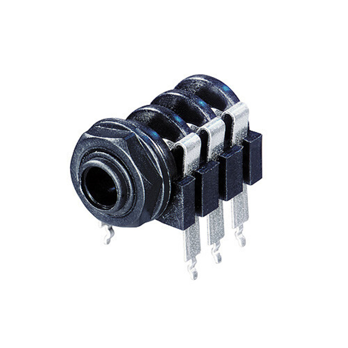 3 Pole Horizontal 1/4'' jack, switched, plastic housing with nut and washer (15 mm distance to PCB) 3 Pole Horizontal 1/4'' jack, switched, plastic housing with nut and washer (15 mm distance to PCB)
