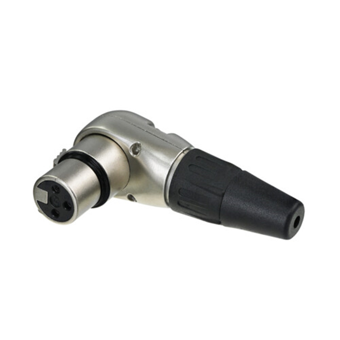 3 pole XLR female cable conn. right-angled (Nickel housing, Silver plated contacts) 3 pole XLR female cable conn. right-angled (Nickel housing, Silver plated contacts)