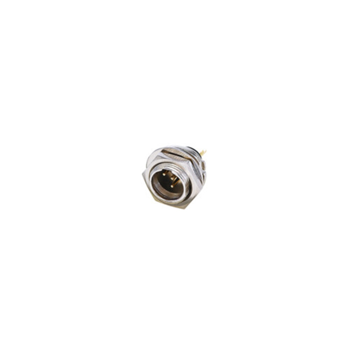 4 pole TINY XLR male chassis connector, Nickel housing & Gold cts, rear mount (screw-locking) 4 pole TINY XLR male chassis connector, Nickel housing & Gold cts, rear mount (screw-locking)