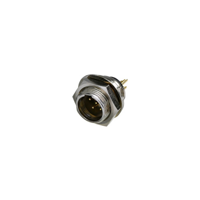 5 pole TINY XLR male chassis connector, Nickel housing & Gold cts, rear mount (screw-locking) 5 pole TINY XLR male chassis connector, Nickel housing & Gold cts, rear mount (screw-locking)