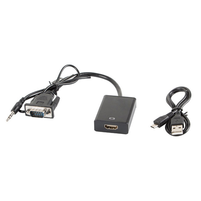 Adapter Cable VGA (HD15) male + Minijack 3.5mm cable - HDMI female (1920x1200), Black - 20cm Adapter Cable VGA (HD15) male + Minijack 3.5mm cable - HDMI female (1920x1200), Black - 20cm