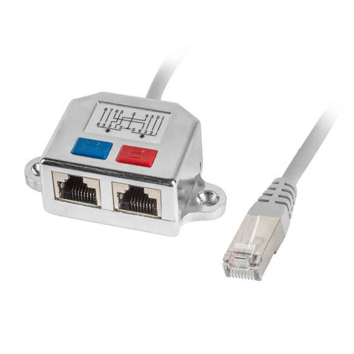 ADAPTER RJ45 (M) -> RJ45 (F) 2x CAT.5E U/FTP Splitter GREY - 15CM ADAPTER RJ45 (M) -> RJ45 (F) 2x CAT.5E U/FTP Splitter GREY - 15CM