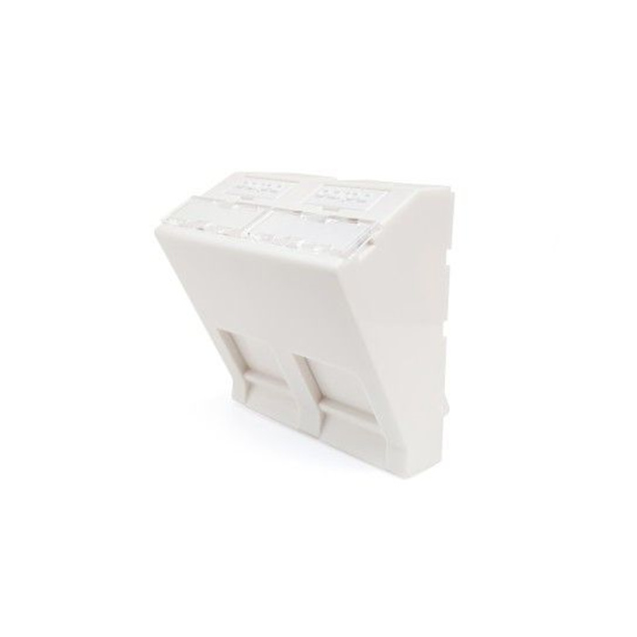 Angled Faceplate (45 x 45 x 38,6 mm) with 2 ports for RJ45 Keystone Jack, White (RAL9003) Angled Faceplate (45 x 45 x 38,6 mm) with 2 ports for RJ45 Keystone Jack, White (RAL9003)
