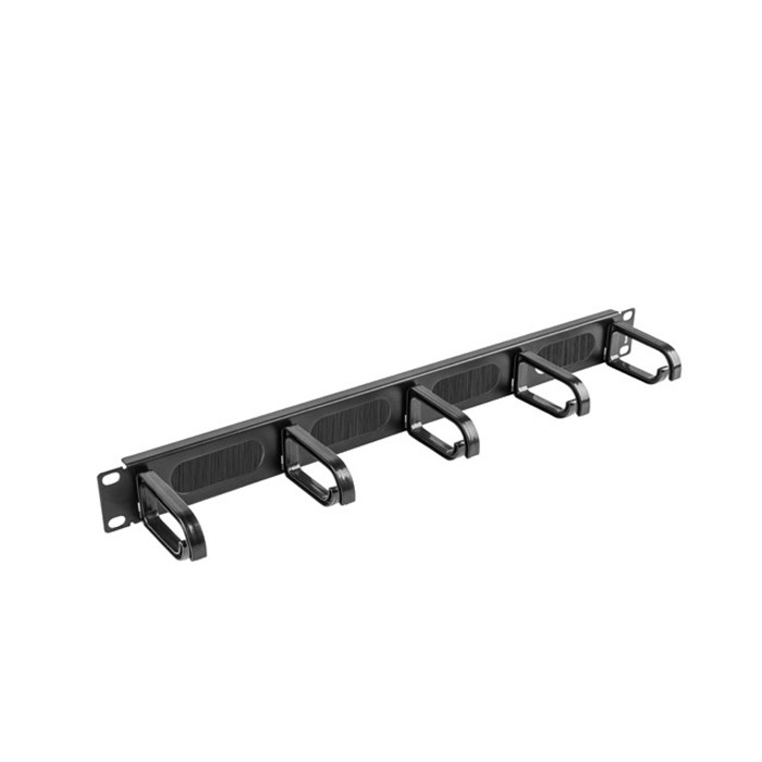 Cable Management 19" - 1U, 5 Plastic Rings and 4 holes with brush, Black (RAL9004) Cable Management 19" - 1U, 5 Plastic Rings and 4 holes with brush, Black (RAL9004)