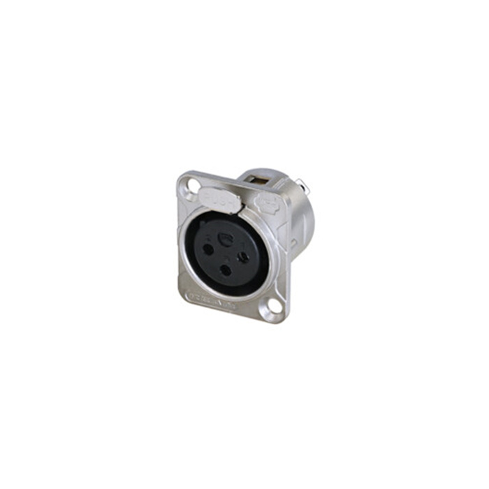 D Series/Indoor - 3 pole XLR female D-size chassis connector, Nickel housing & Tin contacts D Series/Indoor - 3 pole XLR female D-size chassis connector, Nickel housing & Tin contacts