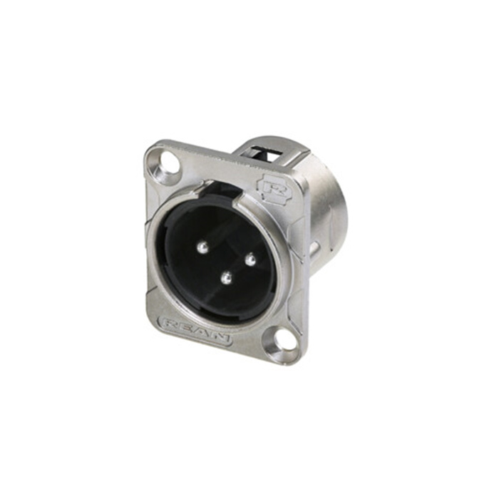 D Series/Indoor - 3 pole XLR male D-size chassis connector, Nickel housing & Tin contacts D Series/Indoor - 3 pole XLR male D-size chassis connector, Nickel housing & Tin contacts
