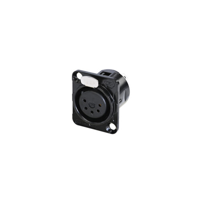 D Series/Indoor - 5 pole XLR female D-size chassis connector, Black housing & Gold contacts D Series/Indoor - 5 pole XLR female D-size chassis connector, Black housing & Gold contacts