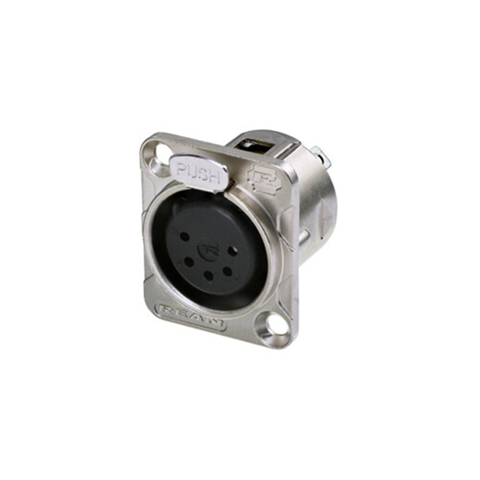 D Series/Indoor - 5 pole XLR female D-size chassis connector, Nickel housing & Tin contacts D Series/Indoor - 5 pole XLR female D-size chassis connector, Nickel housing & Tin contacts