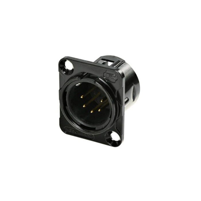 D Series/Indoor - 5 pole XLR male D-size chassis connector, Black housing & Gold contacts D Series/Indoor - 5 pole XLR male D-size chassis connector, Black housing & Gold contacts
