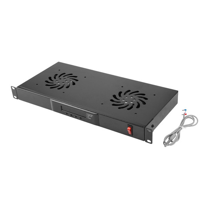 Fan Unit 19'' - 1U panel (192 x 483) with 2 fans & LCD (Thermostat), Black (RAL9004) Fan Unit 19'' - 1U panel (192 x 483) with 2 fans & LCD (Thermostat), Black (RAL9004)