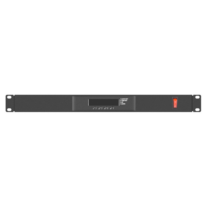 Fan Unit 19'' - 1U panel (322 x 483) with 4 fans & LCD (Thermostat), Black (RAL9004) Fan Unit 19'' - 1U panel (322 x 483) with 4 fans & LCD (Thermostat), Black (RAL9004)