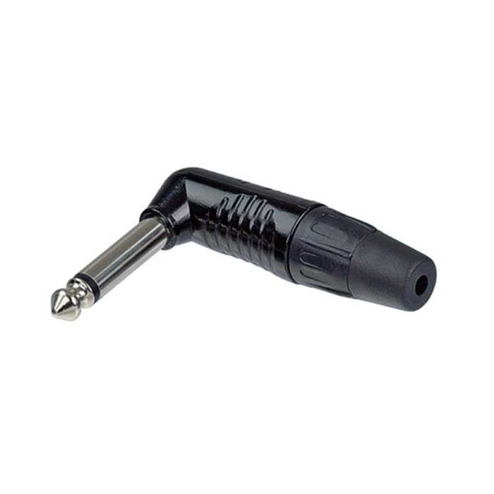 Finger Groove - 1/4" right angle plug (6.35mm male jack), 2 pole (Mono), Black shell & tin contacts Finger Groove - 1/4" right angle plug (6.35mm male jack), 2 pole (Mono), Black shell & tin contacts