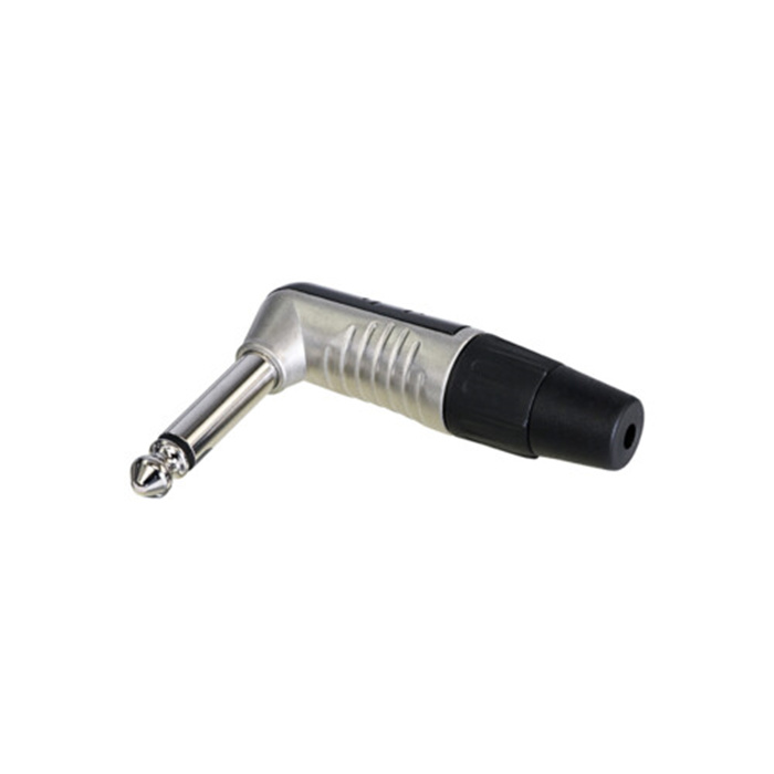 Finger Groove - 1/4" right angle plug (6.35mm male jack), 2 pole (Mono), Nickel shell & tin contacts Finger Groove - 1/4" right angle plug (6.35mm male jack), 2 pole (Mono), Nickel shell & tin contacts
