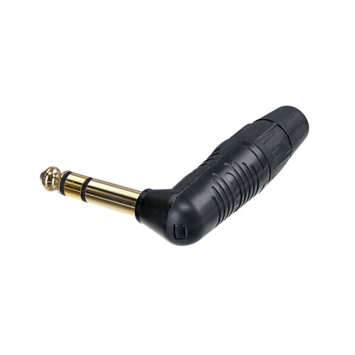Finger Groove - 1/4" right angle plug (6.35mm male jack), 3 pole (Stereo), Black shell & gold cts Finger Groove - 1/4" right angle plug (6.35mm male jack), 3 pole (Stereo), Black shell & gold cts