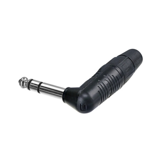 Finger Groove - 1/4" right angle plug (6.35mm male jack), 3 pole (Stereo), Black shell & tin cts Finger Groove - 1/4" right angle plug (6.35mm male jack), 3 pole (Stereo), Black shell & tin cts