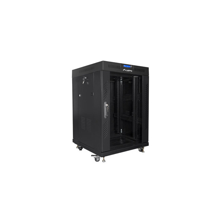 Floor-standing rack 19” - 15U - 600 x 600, Black (RAL9004), Glass front door & LCD (Unassembled) Floor-standing rack 19” - 15U - 600 x 600, Black (RAL9004), Glass front door & LCD (Unassembled)