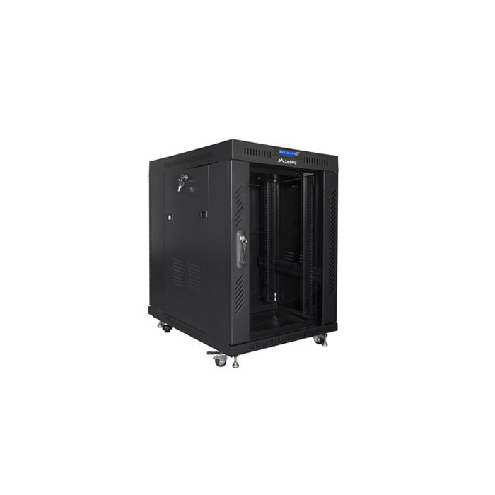 Floor-standing rack 19” - 15U - 600 x 800, Black (RAL9004), Glass front door & LCD (Unassembled) Floor-standing rack 19” - 15U - 600 x 800, Black (RAL9004), Glass front door & LCD (Unassembled)