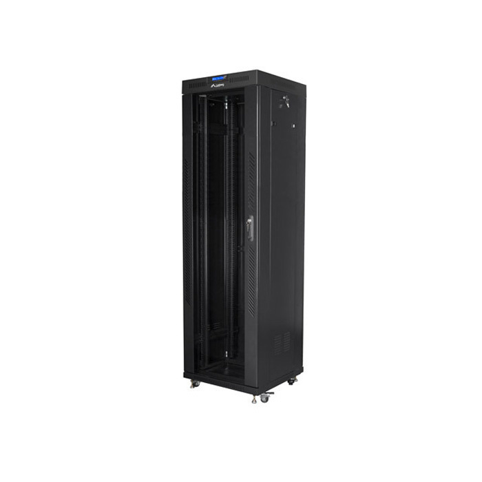 Floor-standing rack 19” - 42U - 600 x 600, Black (RAL9004), Glass front door & LCD (Unassembled) Floor-standing rack 19” - 42U - 600 x 600, Black (RAL9004), Glass front door & LCD (Unassembled)