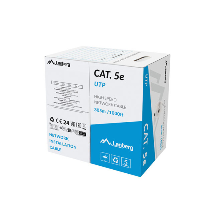 LAN Cable CAT 5E (U/UTP, 24AWG), Solid Copper Cladded Aluminium, PVC, Ø 5,1mm, Grey LAN Cable CAT 5E (U/UTP, 24AWG), Solid Copper Cladded Aluminium, PVC, Ø 5,1mm, Grey