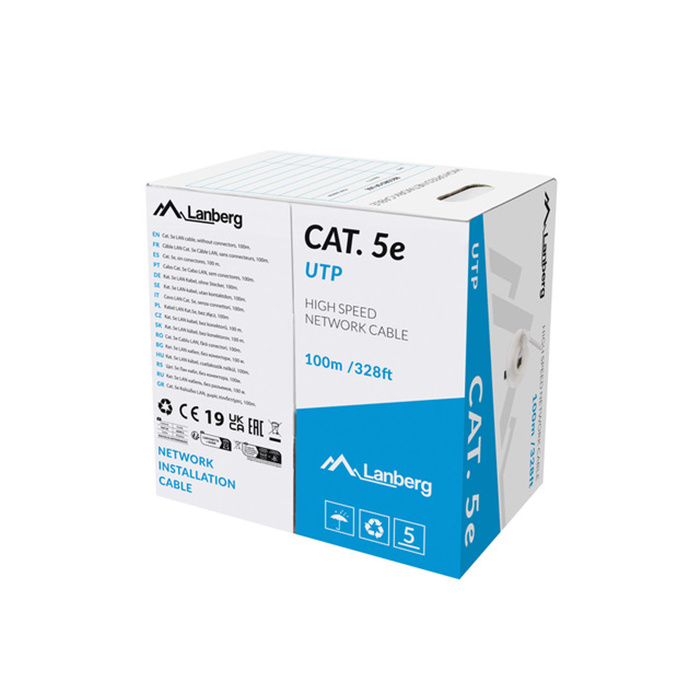 LAN Cable CAT.5E (U/UTP, 24AWG), Solid Core, PVC, Ø 5,2mm, Grey (CPR Eca) LAN Cable CAT.5E (U/UTP, 24AWG), Solid Core, PVC, Ø 5,2mm, Grey (CPR Eca)