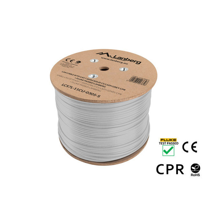 LAN Cable CAT.7 (S/FTP, 23AWG), Solid Core, LSZH, Ø 7,8mm, Grey (CPR Dca) LAN Cable CAT.7 (S/FTP, 23AWG), Solid Core, LSZH, Ø 7,8mm, Grey (CPR Dca)