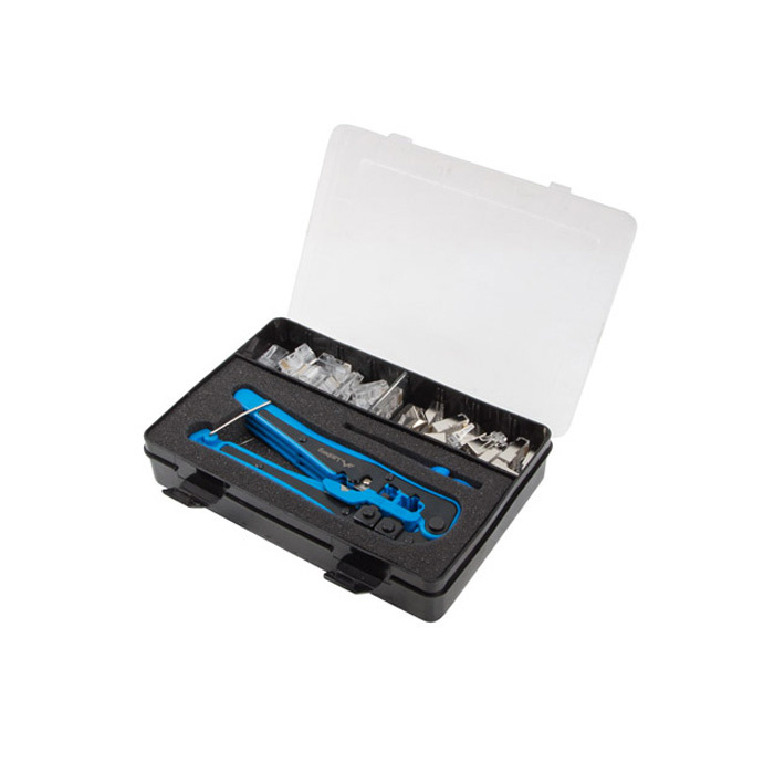 Network Toolkit with Crimping Tool, Stripping Tool & RJ45 UTP RJ45 FTP connectors Network Toolkit with Crimping Tool, Stripping Tool & RJ45 UTP RJ45 FTP connectors