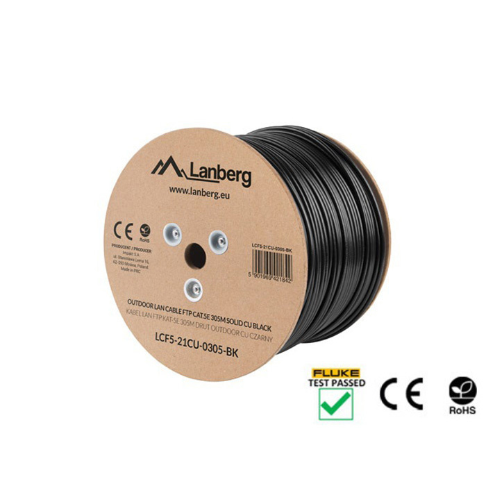 Outdoor LAN Cable CAT.5E (F/UTP, 24AWG), Solid Core, PE, Ø 6,0mm, Black Outdoor LAN Cable CAT.5E (F/UTP, 24AWG), Solid Core, PE, Ø 6,0mm, Black