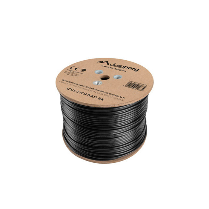 Outdoor LAN Cable CAT.5E (U/UTP, 24AWG), Solid Core, PE, Ø 5,2mm, Black Outdoor LAN Cable CAT.5E (U/UTP, 24AWG), Solid Core, PE, Ø 5,2mm, Black