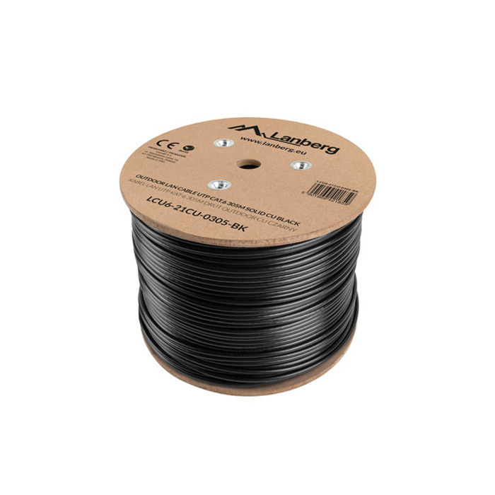 Outdoor LAN Cable CAT.6 (U/UTP, 23AWG), Solid Core, PE, Ø 6,0mm, Black Outdoor LAN Cable CAT.6 (U/UTP, 23AWG), Solid Core, PE, Ø 6,0mm, Black