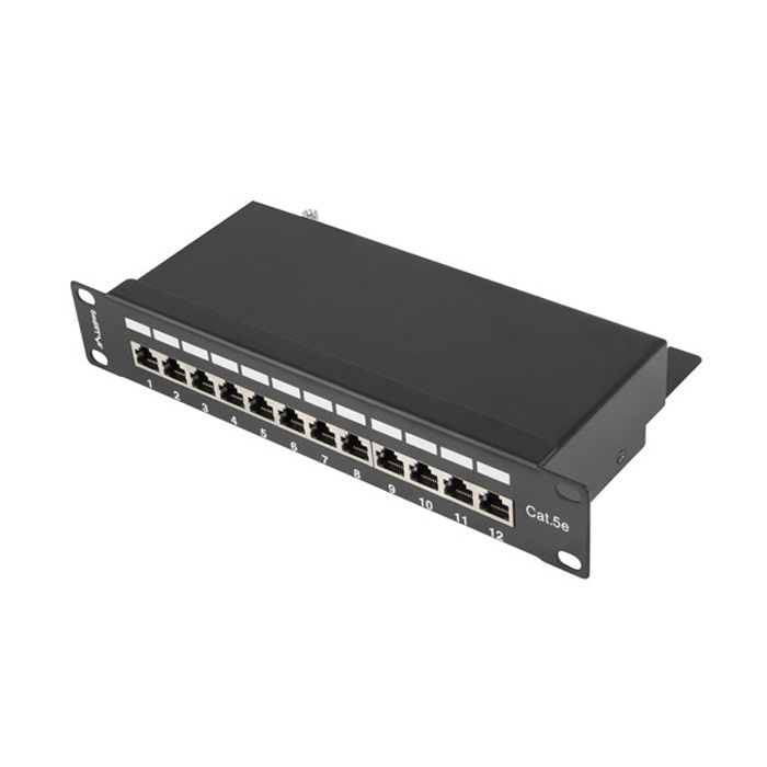 Patch Panel 10" - 1U - CAT.5E FTP, 12 IDC ports (with cable management), Black (RAL9004) Patch Panel 10" - 1U - CAT.5E FTP, 12 IDC ports (with cable management), Black (RAL9004)