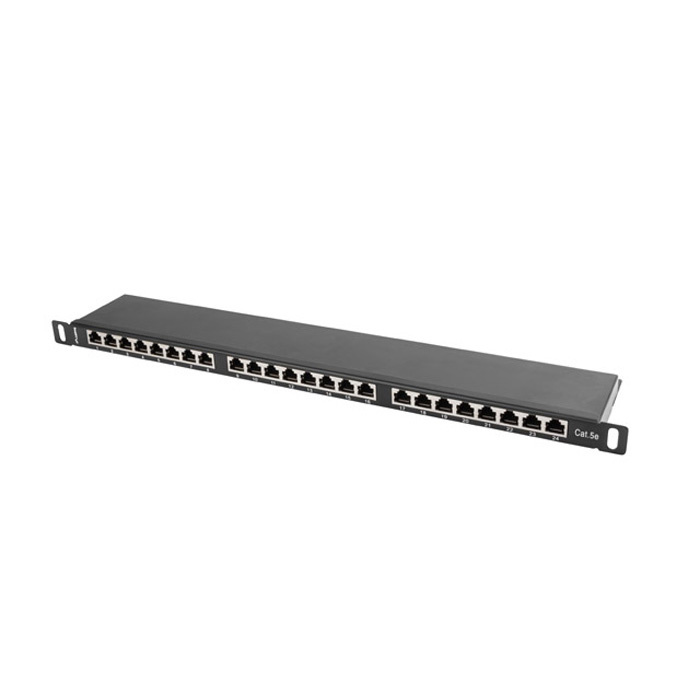 Patch Panel 19" - 0.5U - CAT.5E FTP, 24 IDC ports (with cable management), Black (RAL9004) Patch Panel 19" - 0.5U - CAT.5E FTP, 24 IDC ports (with cable management), Black (RAL9004)