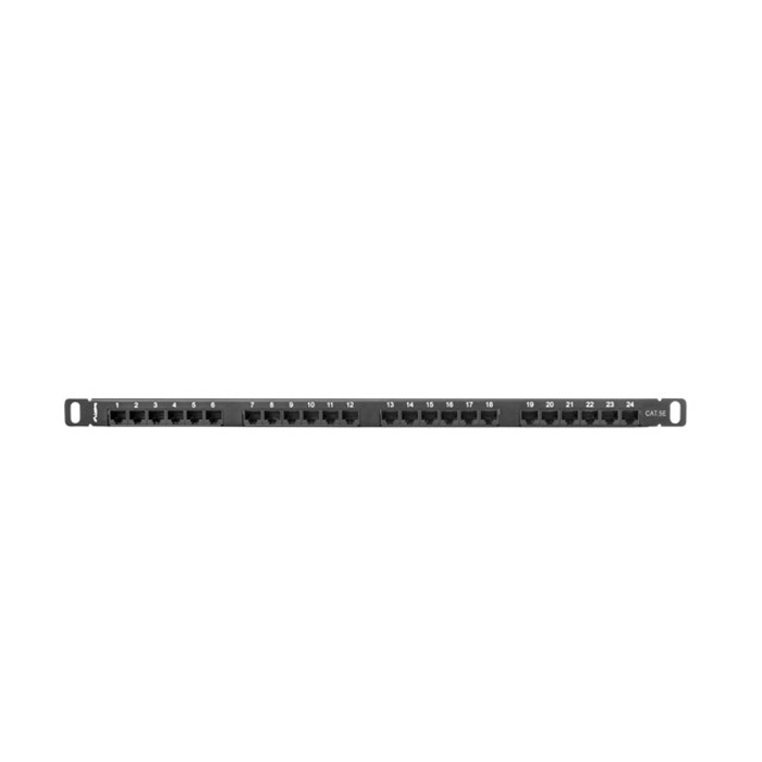 Patch Panel 19" - 0.5U - CAT.5E UTP, 24 IDC ports (with cable management), Black (RAL9004) Patch Panel 19" - 0.5U - CAT.5E UTP, 24 IDC ports (with cable management), Black (RAL9004)
