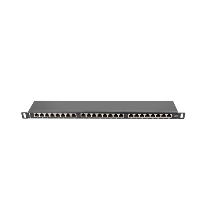 Patch Panel 19" - 0.5U - CAT.6 FTP, 24 IDC ports (with cable management), Black (RAL9004) Patch Panel 19" - 0.5U - CAT.6 FTP, 24 IDC ports (with cable management), Black (RAL9004)