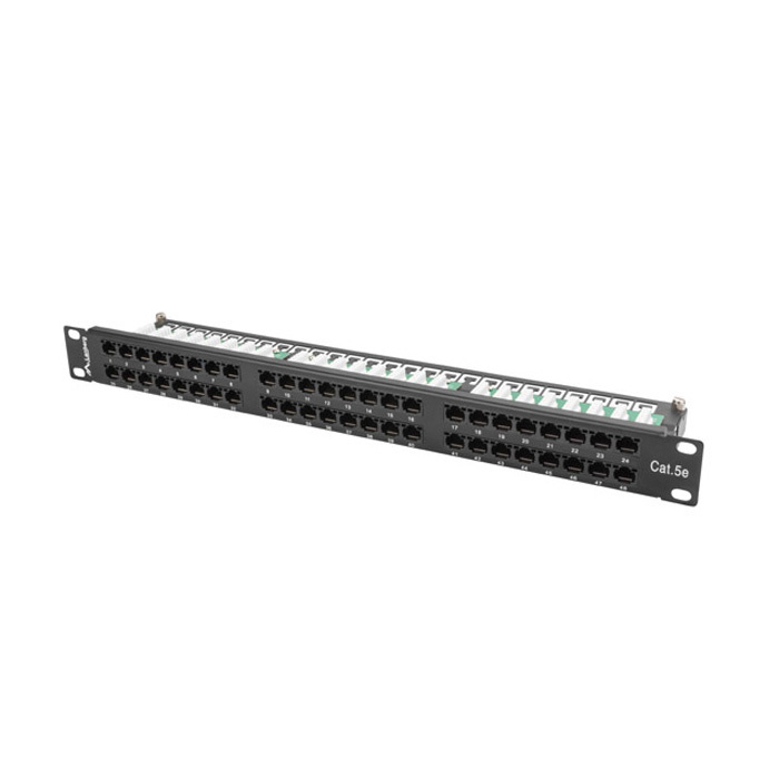 Patch Panel 19" - 1U - CAT.5E UTP, 48 IDC ports (with cable management), Black (RAL9004) Patch Panel 19" - 1U - CAT.5E UTP, 48 IDC ports (with cable management), Black (RAL9004)