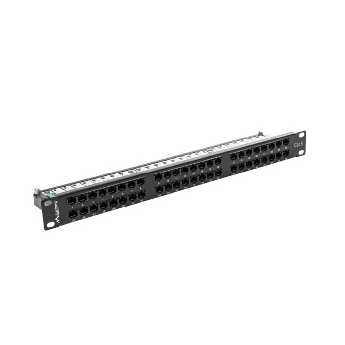 Patch Panel 19" - 1U - CAT.6 UTP, 48 IDC ports (with cable management), Black (RAL9004) Patch Panel 19" - 1U - CAT.6 UTP, 48 IDC ports (with cable management), Black (RAL9004)