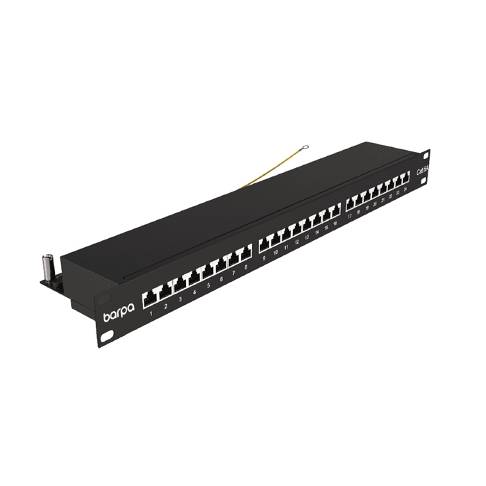 Patch Panel 19" - 1U - CAT.6A STP, 24 IDC ports 90° (Krone & 110 Terminal, grounding) Black(RAL9005) Patch Panel 19" - 1U - CAT.6A STP, 24 IDC ports 90° (Krone & 110 Terminal, grounding) Black(RAL9005)