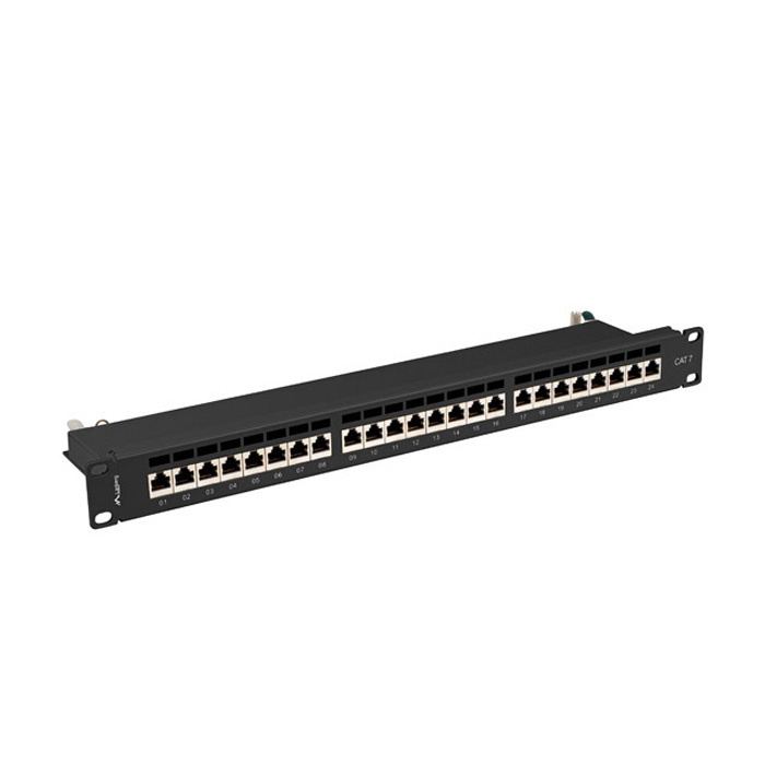 Patch Panel 19" - 1U - CAT.7 FTP, 24 IDC ports (with cable management), Black (RAL9004) Patch Panel 19" - 1U - CAT.7 FTP, 24 IDC ports (with cable management), Black (RAL9004)