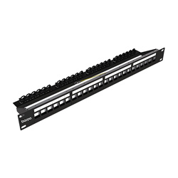 Patch Panel 19" - 1U - Empty, 24 Keystones (with cable management & grounding), Black (RAL9005)