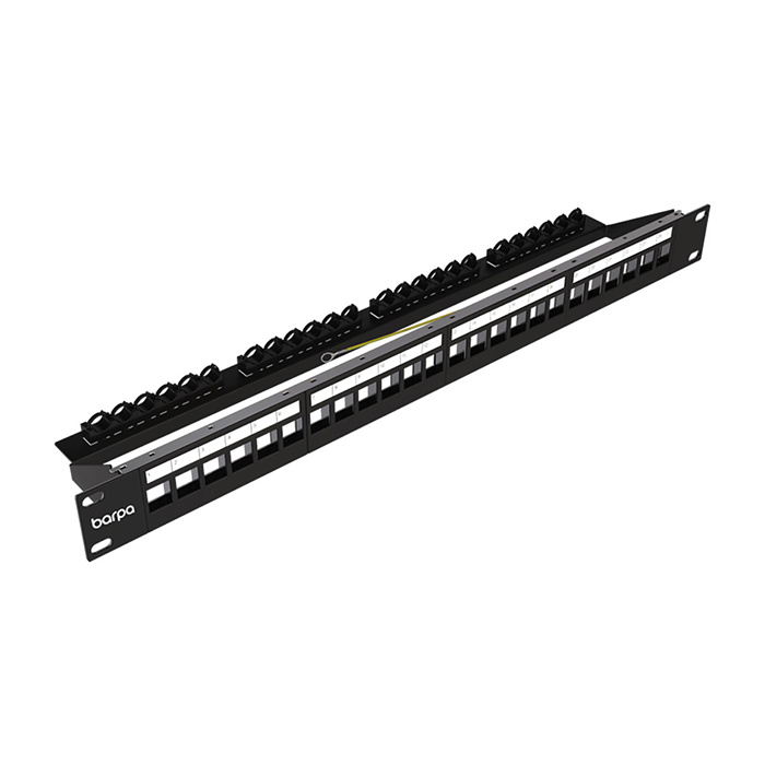 Patch Panel 19" - 1U - Empty, 24 Keystones (with cable management & grounding), Black (RAL9005) Patch Panel 19" - 1U - Empty, 24 Keystones (with cable management & grounding), Black (RAL9005)
