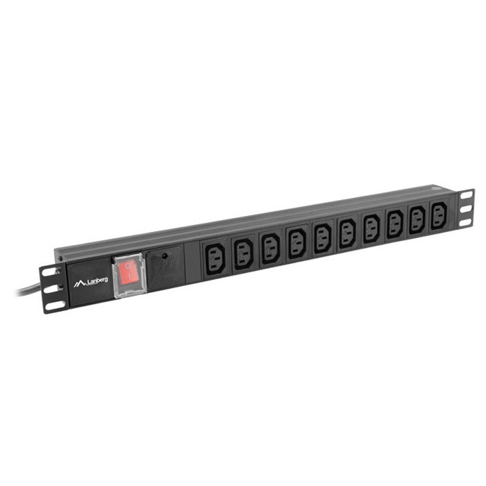 PDU 19" - 10 x IEC C13 Outlets, 10A/250V, Switch, Black - 2m with IEC C14 (M) PDU 19" - 10 x IEC C13 Outlets, 10A/250V, Switch, Black - 2m with IEC C14 (M)