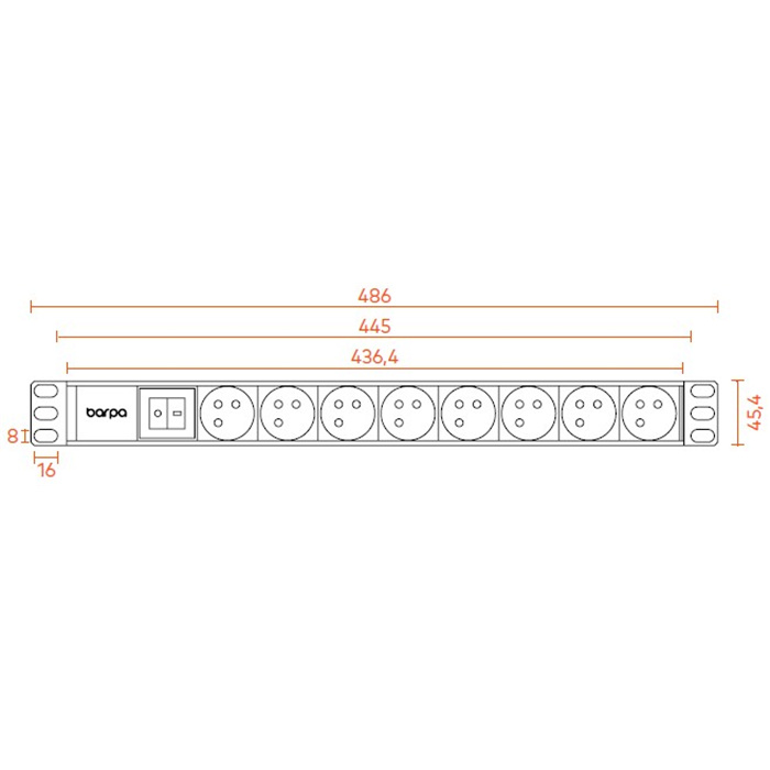 PDU 19" - 8 x Type E/French Outlets, 16A/250V/3500W, Switch, Black - 1,8m 3Gx1,5 with Uni-Schuko (M) PDU 19" - 8 x Type E/French Outlets, 16A/250V/3500W, Switch, Black - 1,8m 3Gx1,5 with Uni-Schuko (M)