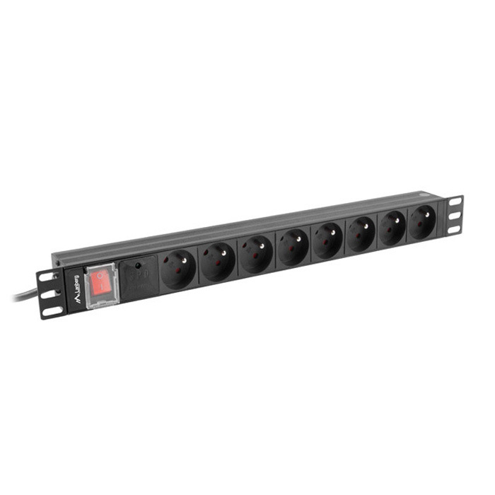 PDU 19" - 8 x Type E/French Outlets, 16A/250V, Switch, Black - 2m with Uni-Schuko (M) PDU 19" - 8 x Type E/French Outlets, 16A/250V, Switch, Black - 2m with Uni-Schuko (M)
